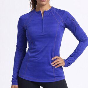 Athleta Blue 1/2 Zip Pullover XS Long Sleeve Athletic Shirt Zip Pocket On Arm